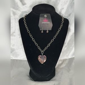 Barbiecore Silver and Pink Faux Gemstone Necklace and Earring Set by Paparazzi